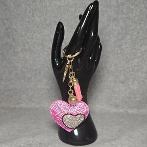 Pink Heart Crystal Keychain Bag Charm